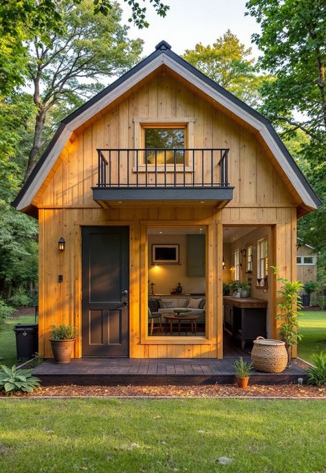 Small Barn House Tiny Homes Farmhouse Style, Saltbox Barndominium, Mini Barndominium Ideas, Homestead Esthetic, Small Bardo Minimum, Small Barndominium With Loft, Barndominium Tiny House, Barn Home Interiors, Simple Loft House Design