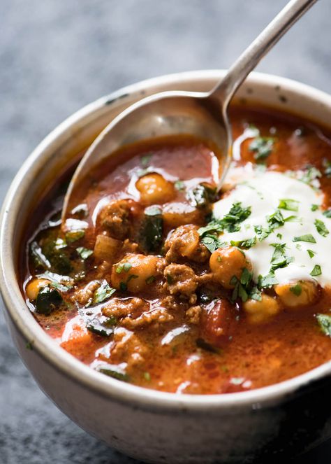 A chickpea soup exploding with flavour! Tastes like Chicken Shawarma in soup form with lamb, quick to make, nutritious and filling. www.recipetineats.com Beef Lentil Soup, Lamb Shawarma, Quinoa Burger, Shawarma Spices, Homemade Flatbread, Tin Recipes, Chickpea Soup, Recipetin Eats, Recipe Tin