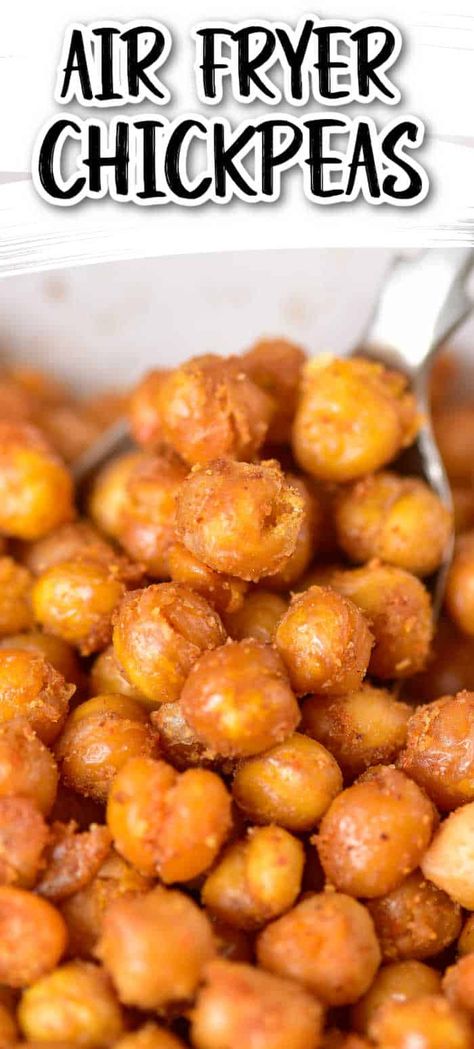 If you're looking for a flavorful, crunchy, addictive snack that is also healthy you need to try these crispy air fryer chickpeas! Crispy roasted chickpeas can be made in minutes with the air fryer so you can enjoy this tasty snack anytime! Air Fryer Chickpeas Recipes Spicy, Spicy Chickpeas Air Fryer, Recipes With Canned Chickpeas, Air Fryer Recipes Chickpeas, Air Fryer Chick Peas Snack, Roasted Chickpeas In Air Fryer, Chickpea Air Fryer, Airfried Roasted Chickpeas, Crispy Chickpeas Air Fryer