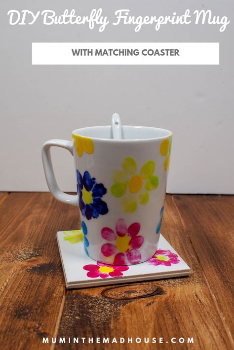 DIY Butterfly and Flower Fingerprint Mugs - Mum In The Madhouse Mothers Day Crafts For Kids Coffee Mug, Mother’s Day Coffee Mug Diy, Mug For Mothers Day Gift Ideas, Mothers Day Mugs Diy Kids, Mother’s Day Mug Diy, Mother's Day Keepsake Craft, Mugs For Mothers Day Ideas, Mothers Day Keepsake Crafts For Kids, Mothers Day Mug Craft