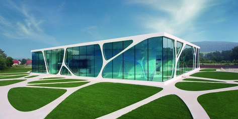 Ultra Modern Organic Glass Architecture. Cubes Architecture, Contemporary Architecture Design, Architecture Art Nouveau, College Architecture, Modern Architecture Design, Glass Building, Modern Architecture Building, Interior Vintage, Architecture Building Design