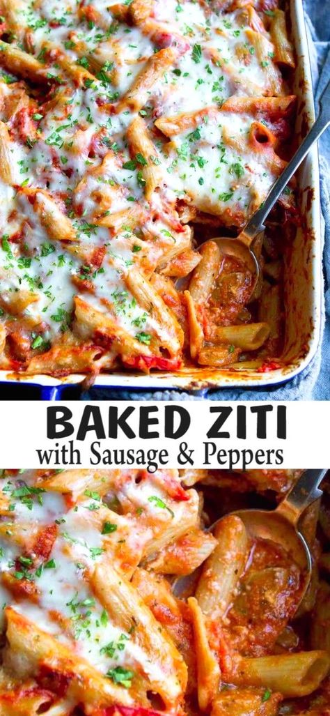 Ziti With Sausage, Italian Sausage Recipe, Recipe For A Crowd, Baked Ziti With Sausage, Sausage Peppers, Ziti Recipes, Baked Ziti Recipe, Italian Sausage Recipes, Pre Cooked Chicken