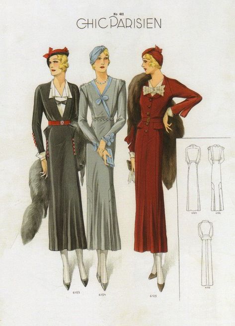 1930s dresses, Chic colours. 1930s Outfits, 1930s Fashion Women, 1930's Dresses, 1930 Fashion, 1930's Fashion, Parisienne Chic, Fashion Drawings, Vintage Blog, 30s Fashion