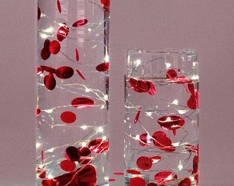 FloatingPearlsllc - Creators | Designers - Etsy Red Centerpieces For Party, Floating Centerpieces, Vase Decorations, Red Confetti, Cheer Banquet, Quinceanera Centerpieces, Punk Wedding, Red Centerpieces, Casino Birthday