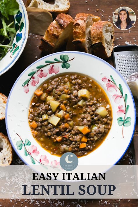 Lentil Soup Crockpot, Lentil Dinner Recipes, Italian Lentil Soup Recipe, Italian Lentil Soup, Cooking Green Lentils, The Clever Carrot, Clever Carrot, Lentil Soup Recipe, Fast Cooking