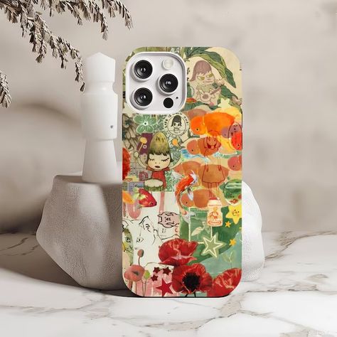 EmmaandGDesigns - Etsy Tulip Phone Case, Boho Phone Case, Artsy Phone Cases, Painting Phone Case, Cartoon Garden, Cat Motif, Cat Phone, Collage Phone Case, Mosaic Design