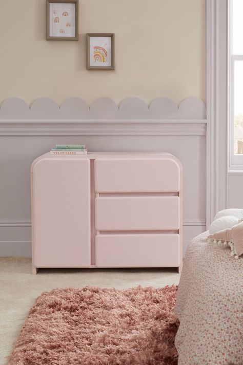 Our Bubble children's range is designed in a cool curved scandi shape to create a truly modern look. The Bubble Chest features three drawers creating ample storage for any room. Our children's furniture is designed with little ones in mind. Each product is tested to the relevant safety regulations to ensure it meets the demands of everyday use as well as our high-quality standards. All children's cabinetry pieces feature a wall attachment to ensure the safety of the product whilst in use. Cute Bedroom Accessories, Pink Bedroom Ideas For Kids, Pink Chest Of Drawers, Chest Of Drawers Decor, Decorations For Bedroom, Bedroom 2024, Decorating Room, Best Duvet Covers, Children's Furniture