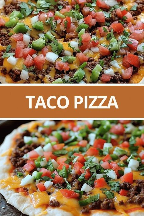 Easy Taco Pizza – Try it, you will not regret it! Pizza Tacos Recipes, Sheet Pan Taco Pizza, Ham Tacos, Easy Mexican Pizza, Stromboli Recipes, Easy Taco Pizza, Ham And Green Beans, Taco Pizza Recipes, Pizza Taco