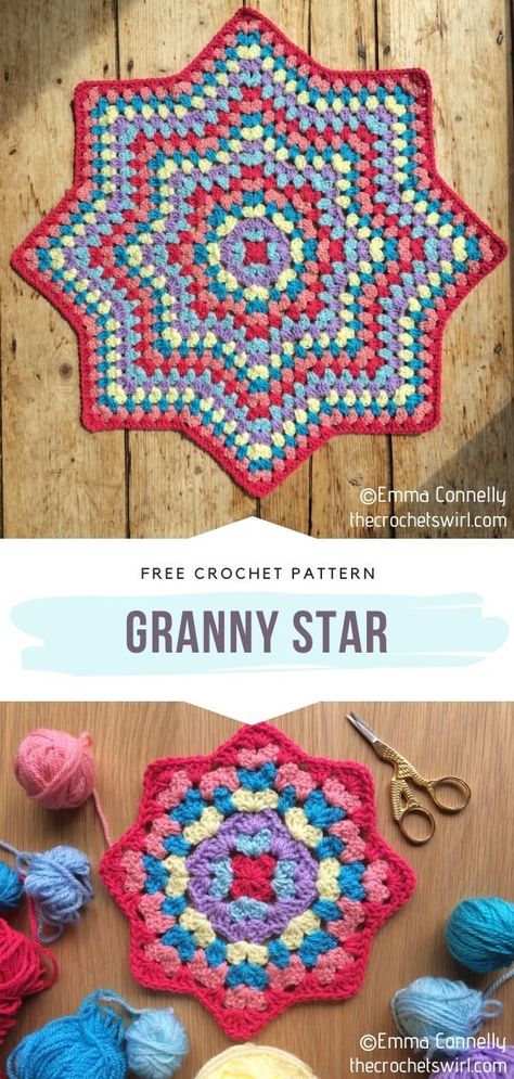 Granny Star Blanket Crochet Pattern, Crochet Star Hexagon, 8 Point Star Crochet Pattern, 12 Point Star Crochet Pattern Free, Pride Crochet Patterns, Crochet Caravan, Star Granny Square, Granny Star, Star Crochet Pattern