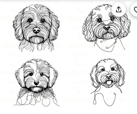 Cockapoo Drawing Simple, Cockapoo Tattoo, Cockapoo Drawing, Watercolour Dogs, Dog Outline, Cockapoo Dog, Doodle Tattoo, Dog Sketch, 강아지 그림