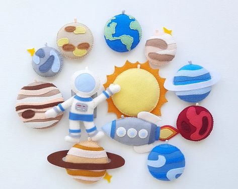 Felt pattern pdf garland for nursery by TaniaBabyToys on Etsy Nursery Planets, Spider Sewing Pattern, Felt Solar System, Solar System Nursery, Sensory Books, Nursery Hanging Decor, Solar System Mobile, 9 Planets, Planet For Kids