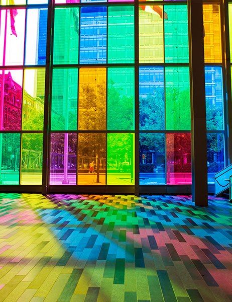 These head-turning buildings from around the world know how to do color Screen Facade, Colorful Buildings, Glass Building, Colourful Buildings, Rainbow Aesthetic, Of Montreal, Unique Buildings, Glass Facades, Colour Tint