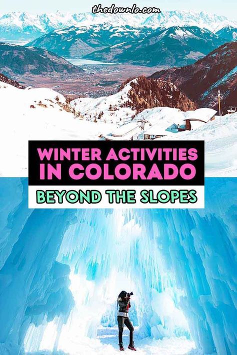 If you're looking for things to do in Colorado in the winter in winter beyond skiing and snowboarding, give dogsledding, hot springs, and snowshoeing a try. Things To Do In Colorado, Denver Travel, Adventure Trips, Ice Castle, Colorado Living, Winter Travel Destinations, Usa Destinations, Colorado Winter, Breckenridge Colorado