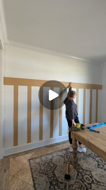 Shanty2Chic on Instagram: "I gave my dining room wall a quick makeover 😍" Accent Wall With Tape Design, Dining Room Paneling Ideas, Molding On Walls Dining Room, Dining Room Moulding Ideas, Dining Room Wall Inspiration, Wainscotting Dining Rooms, Dining Room Accent Wall Colors, Dining Accent Wall, Dining Room Statement Wall