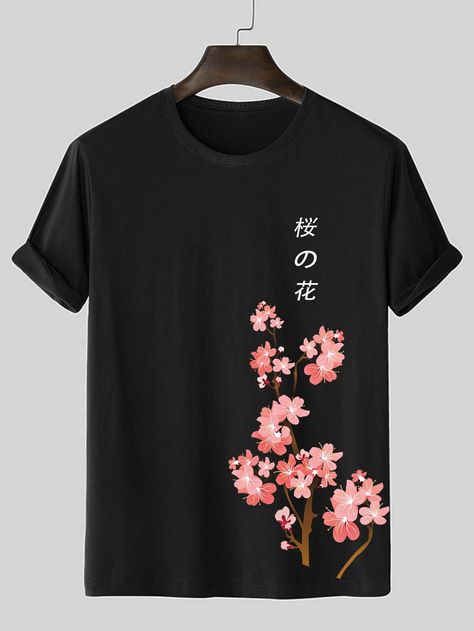 Black Casual  Short Sleeve Cotton Floral,Letter  Embellished Non-Stretch Summer Men Tops Anime Shirt Design, Baseball Jacket Outfit, Japanese Letter, Cool Shirt Designs, Trendy Shirt Designs, Guys Clothing Styles, Mens Casual Dress Outfits, Trendy Dress Outfits, Graphic Tees Vintage