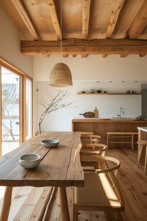 Japandi Design: Principles for Creating Harmonious Spaces - Quiet Minimal Japandi Dining Area, Japandi Dining Room Design, Japandi Dining Room, Funky Bathroom, Cafe Theme, Modern Japanese Interior, Japandi Interior Design, Recycled House, Japandi Design