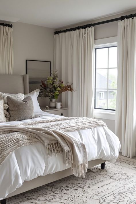 Gray Vintage Bedroom, Gray Bedroom Bedding Ideas, Neutral Gray Bedroom, 2024 Bedroom Trends, Modern Cozy Bedroom Neutral, Neutral Bedding Ideas, Bed Dressing Ideas, Avoca Beach, Neutral Bedroom Ideas