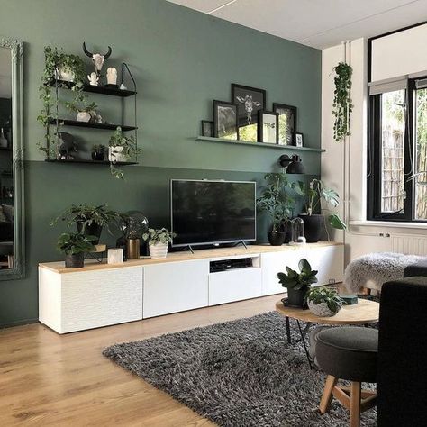 Interior Design Living Room Warm, White Tv Cabinet, Hiasan Dalaman Rumah, Modern Living Room Decor Ideas, Koti Diy, Modern Living Room Decor, Living Room Warm, Living Room Green, Living Room Tv Wall