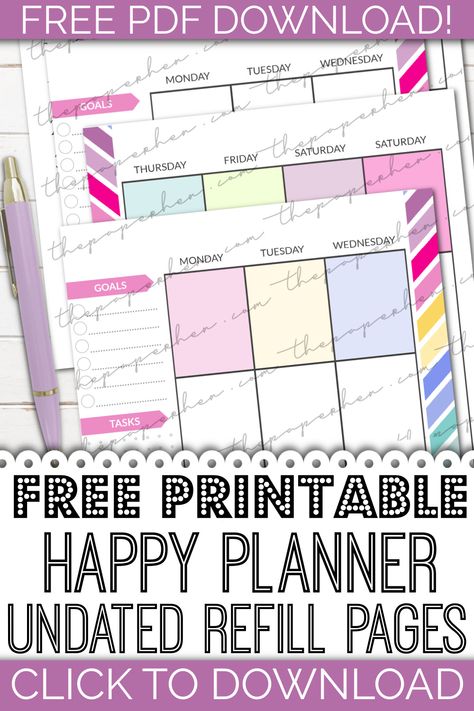 Instantly download our FREE Printable Happy Planner Pages | Inserts | Refills for Classic Size Happy Planner Vertical Layout! We're giving away undated, Monday start daily planner pages with dating stickers. Start your planner ANY time of the year! Save tons of money by making a DIY planner at home with covers and discs you already have! #happyplanner #freeprintable #planner #planners #stickers #freestickers #DIY Happy Planner Layout Free Printables, Printable Happy Planner Pages, Happy Planner Pages, Planner Monthly Layout, Happy Planner Free Printable, Happy Planner Printables, Planners Stickers, To Do Planner, Free Printable Planner Stickers