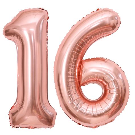 PRICES MAY VARY. Package Included:40 inch rose gold 16 balloons number + 1 Straw. Premium High Quality Balloons:The 16 birthday balloons are made of quality aluminum mylar foil,thick and odorless.High quality imprint technology,edge neat,not easy to explode and leak. Rose gold number 16 balloon will be the great decoration addition for birthday parties. Sealed Automatically:The rose gold 16 balloon number supplies comes sealed automatically after inflating.16 number balloons have holes on the to Rose Gold Number Balloons, Giant Number Balloons, 16 Number, 16 Balloons, Foil Number Balloons, 16th Anniversary, Anniversary Party Decorations, Anniversary Event, Birthday Party Celebration