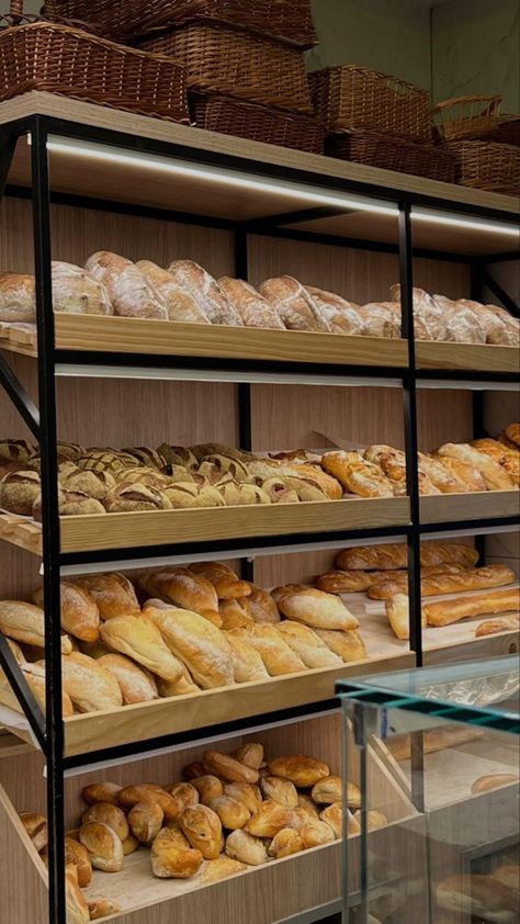 Bread Shop Design, Bakery Shop Interior, Pastry Display, Artisan Bakery, Cafeteria Food, Bakery Shop Design, Bakery Interior, Bakery Design Interior, Grocery Store Design