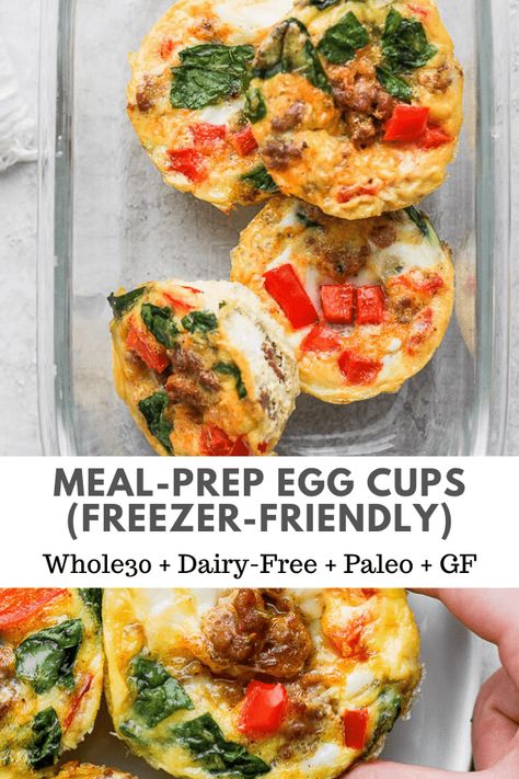 Healthy Baked Egg Cups (Meal Prep Friendly) - these baked egg cups are an easy breakfast option that is meal-prep friendly! (Dairy-Free + Whole30 + Paleo) #bakedeggcups #healthyeggcuprecipe #eggcuprecipe #eggcupsrecipe Egg Muffins Healthy, Baked Egg Cups, Wooden Skillet, Egg Cups Recipe, Exercise Coach, Whole30 Breakfast, Dairy Recipes, Egg Cups Breakfast, Egg Bites Recipe