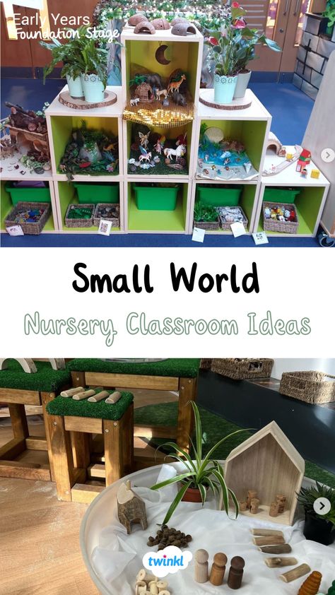 Small world area eyfs. A great area and layout for any nursery classroom. Thanks to @mrnoakes_teachingjourney @theartofearlyyears_ Small World Area Eyfs Classroom Displays, Eyfs Small World Ideas, Understanding Of The World Eyfs, Small World Play Ideas Preschool, Science Area Preschool Classroom, Small World Area Eyfs, Nursery Classroom Ideas, Small World Eyfs, Science Area Preschool