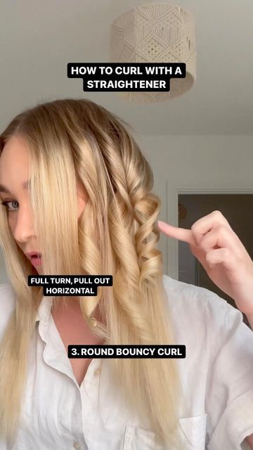 Hair Brush Curl Hack, Ghd Curls Tutorial, Curl With A Straightener, Side Curls Hairstyles, How To Do Curls, Ghd Curls, Pencil Curls, Ghd Hair Straightener, Big Bouncy Curls