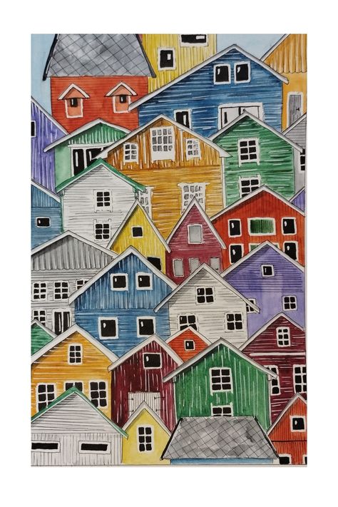 Colorfull city in Norway. #watercolorartwork #norway #watercolorpainting #watercolorhouses #urbanpainting Norway Watercolor, Norway Drawing, City Watercolor Painting, Norway City, City Watercolor, Norway Nature, Urban Painting, Nature Drawing, Trondheim