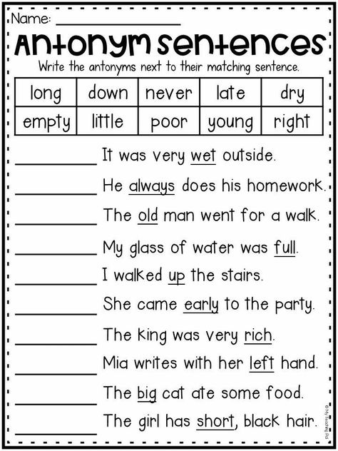 Antonyms Worksheet, 2nd Grade Reading Worksheets, Ingles Kids, 2nd Grade Grammar, Grammar For Kids, 2nd Grade Writing, First Grade Worksheets, English Grammar Worksheets, Synonyms And Antonyms