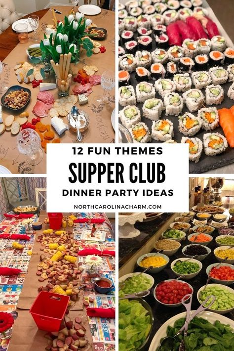 Dinner Gathering Ideas, House Party Dinner Ideas, Foodie Party Theme, Theme Family Dinner Ideas, Dinner Party Board Ideas, Supper Theme Nights, Dinner Ideas For Party Entertaining, Group Food Themes, Easy Dinner For Friends Parties