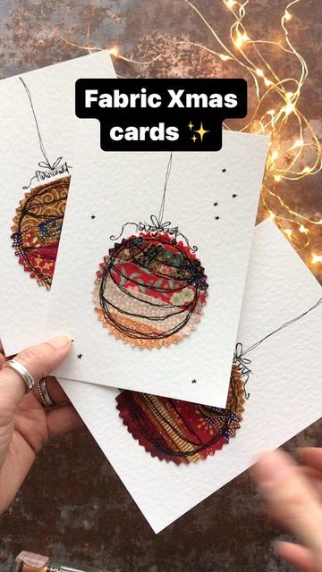 Mira on Instagram: "I’m on a roll (which might explain the lack of sleep this week lol) - another tutorial is now live on my YouTube channel. These free motion embroidered fabric baubles are a great little scrap buster and make for beautiful and unique cards with a personal touch! Happy sewing & thanks for watching! ❤️ #bauble #baubles #freemotionstitching #freemotionembroidery #freemotion #freemotionsewing #sewingtutorial #sewingtutorials #handmadechristmas #handmadechristmascards #fabricgifts #sewinggifts #fabricscraps #fabricscrapsproject #scraps #cardmaking #sewingproject #bluebellhillcrafts #sewingonpaper #papersewing #christmassewing #xmascard #xmascards" Free Motion Machine Embroidery Christmas Cards, Fabric Robin Christmas Cards, Sewing Cards Christmas, Free Motion Christmas Cards, Fabric Cards Handmade Christmas, Christmas Cards With Fabric, Hand Stitched Christmas Cards, Christmas Card Unique, Fabric Xmas Cards