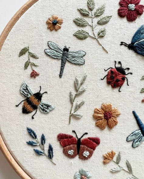 Bugs Life Embroidery Pattern – Mindful Mantra Embroidery Simple Free Embroidery Patterns, Begginer Embroidery Pattern, Fun Embroidery Patterns, Embroidery On Beige Fabric, Insect Embroidery Patterns, Embroidery Outline Designs Free Pattern, Nature Embroidery Patterns, Cute Embroidery Design, Embroidery On Patterned Fabric