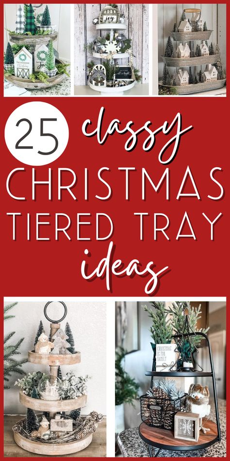 If you love decorating tiered tray but need some inspiration, keep reading! You’ll learn all the style tips for decorating tier trays for Christmas, what to put on them, plus gorgeous pictures to inspire your own! Keep scrolling for classy farmhouse-style Christmas tiered trays – lots of trendy neutral Christmas decor ideas! Christmas Decor Ideas For Trays, Christmas Tree Farm Tiered Tray, 3 Tier Christmas Centerpieces, Christmas Decor Tiered Tray, Three Tier Christmas Display, How To Decorate A Tiered Tray For Christmas, Farmhouse Christmas Tray Decor Ideas, 3 Tiered Tray Decor Christmas, Xmas Tray Decor Ideas