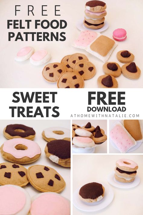 Felt Donuts Diy Play Food, Diy Felt Cookies Free Pattern, Diy Felt Pop Tart, Felt Donut Pattern Free, Diy Play Bakery Food, Play Food Sewing Pattern, Felt Cookies Pattern, Felt Pdf Pattern Free, Felt Food Free Patterns