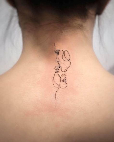 Fine line love tattoo by @n.8tattoobarcelona Neck Tattoos For Women, Zwilling Tattoo, Nape Tattoo, Tato Paha, Small Neck Tattoos, Tato Minimal, Side Neck Tattoo, Pola Tato, Bauch Tattoos