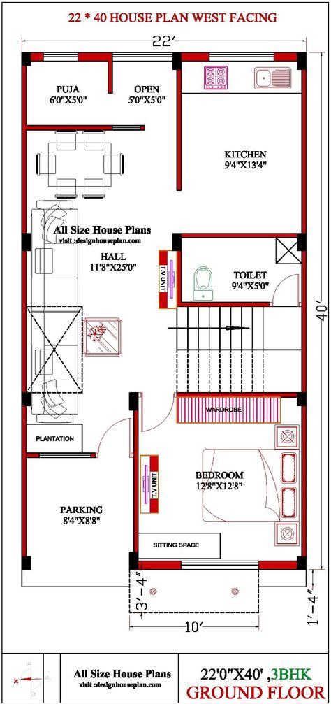 22 * 40 house plan west facing, east facing house plan with vastu, 22×40 house elevation, east facing duplex house vastu plan with pooja room 20 50 House Plan, Lakefront House Plans, Home Layouts, West Facing House, 30x40 House Plans, Duplex Floor Plans, House Main Gates Design, Duplex Plans, Indian House Plans