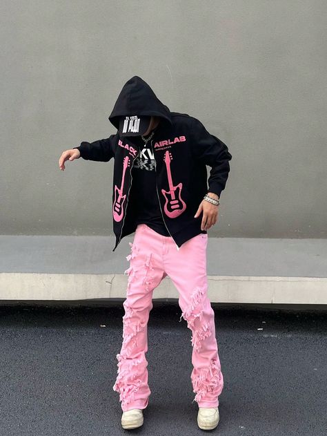 Baby Pink  Collar  Denim Plain Skinny Embellished High Stretch  Men Clothing Men Pink Outfit, Shein Outfits Men, Pink Outfits Men, Pink Outfit Men, Nicki Concert, Mens Outfits Streetwear, Tuff Fits, Male Streetwear, Streetwear Essentials