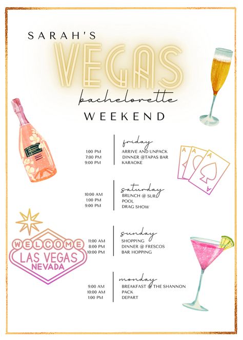 Las Vegas Bachelorette Itinerary Bachelorette Party | Etsy Vegas Bach Party Themes, Vegas Pool Party Bachelorette, Havasu Bachelorette Party, Bachelorette Themes Vegas, Going Out Bachelorette Party Outfits, Vegas Bachelorette Party Itinerary, Bachelorette Party In Vegas, Vegas Bachelorette Themes, Las Vegas Bachelorette Party Theme