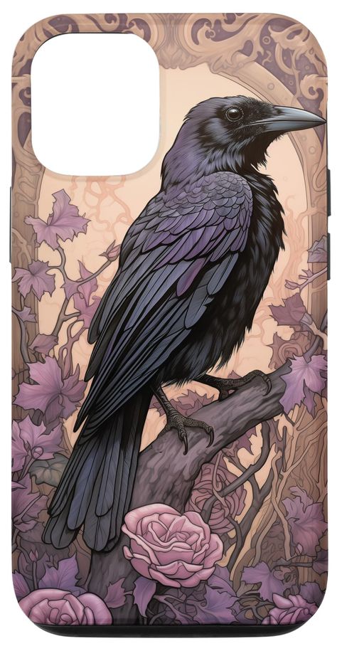 PRICES MAY VARY. Crow Illustration in Vintage Style. Great idea for raven lovers seeking a touch of retro charm. Mystical-scary motif for Gothic fans and lovers of raven motifs. Two-part protective case made from a premium scratch-resistant polycarbonate shell and shock absorbent TPU liner protects against drops Printed in the USA Easy installation Crow Illustration, Cherub Art, Crow Painting, Vintage Bird Illustration, Crow Art, Raven Tattoo, Bird Designs, Raven Art, Crows Ravens