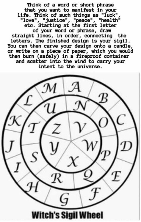 Stirring Incantations, Sigil Making Chart, How To Create Sigils, How To Create A Sigil, Sigil Wheel, Diy Grimoire, How To Make Sigils, Magick Symbols, Wiccan Magic