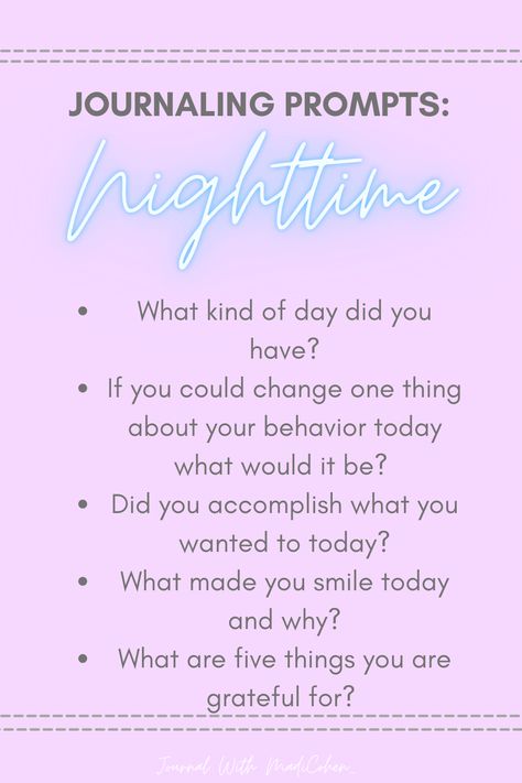 The last addition of journaling prompts for the day is nighttime. Take some time to wind down before you go to sleep to reflect on these prompts. If you have noticed, I ended each guide with a gratitude prompt. I did this because I believe gratitude is the more important thing. Use my FREE guide to aid your bullet journal experience. Follow for more inspiration, tips, and guides! #bulletjournaling #freeguide #journalingprompts Reflection Of The Day, Manifestation Journal Prompts Night, Journaling Before Sleep, What To Write In A Daily Journal, Journal Before Sleep, Journal Prompts For Sleep, Nightly Reflection Journal Prompts, Gratitude Before Sleep, End Of Night Journal Prompts