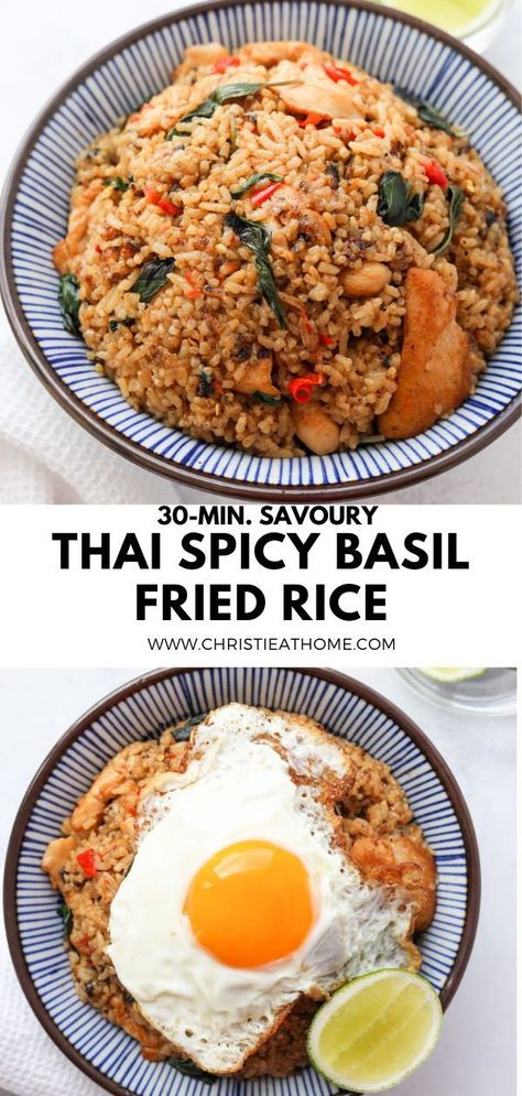 Thai Rice Bowl Recipes, Fried Rice With Fish Sauce, Basil Chicken Fried Rice, Fried Rice Appetizer, Fried Rice Thai Style, Thai Spicy Fried Rice, Thai Beef Fried Rice, Thai Pork Fried Rice, Fried Rice Wok Recipe