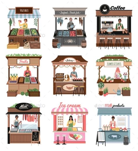 Shop Booth Bloxburg Market Stall, Market Stall Drawing, Milk Shop Design Ideas, Bazaar Booth Ideas, Stall Illustration, Stalls Design, Creative Booth Design, Booth Drawing, Market Stall Ideas