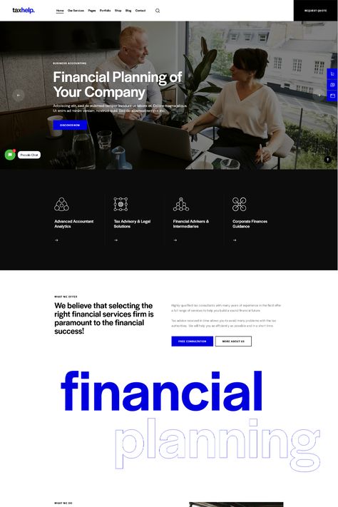 Tax Help is a finance and business accounting adviser WordPress theme specifically designed for financial professionals, accounting firms, and business consultants. It offers a range of features and customization options to create a professional and trustworthy website for your financial services. Accounting Firm Website Design, Accountant Website Design, Accountant Website, Financial Website Design, Finance Websites, Financial Website, Website Sample, Finance Website, Finance Accounting