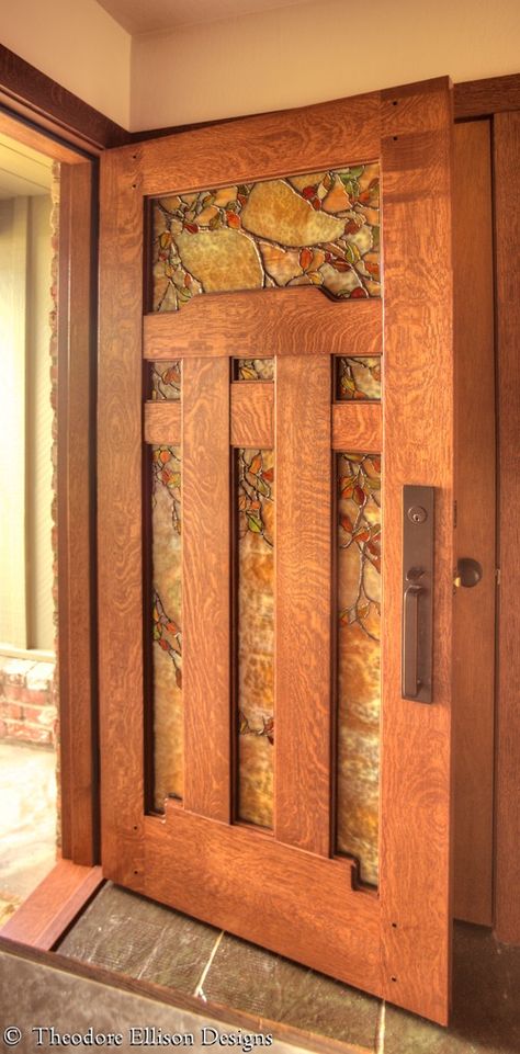 News from the workshop of Theodore Ellison Fall Leaf Art, Mission Style Homes, Craftsman Door, Autumn Leaves Art, Door Inspiration, Door Company, Cool Doors, Craftsman Style Homes, Craftsman Bungalows