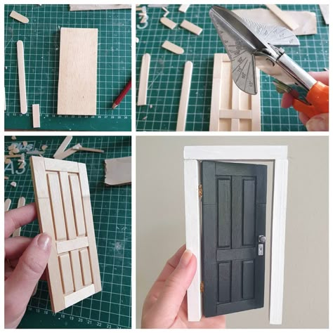 Dollhouse Door Diy, Miniature Door Diy, Dollhouse Front Door, Doll House Door, Door Miniature, Miniature Door, Dollhouse Door, Mini Crafts, Mouse Crafts