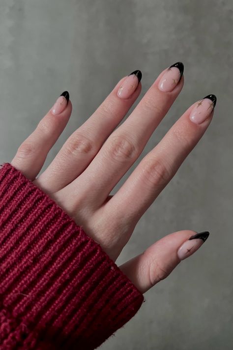 Black French Tip With Chrome, French Tip With Chrome, Almond Nails French, Black French Tip, New Years Eve Nails, Black French Tips, Short Almond Nails, Cute Acrylic Nail Designs, Black French