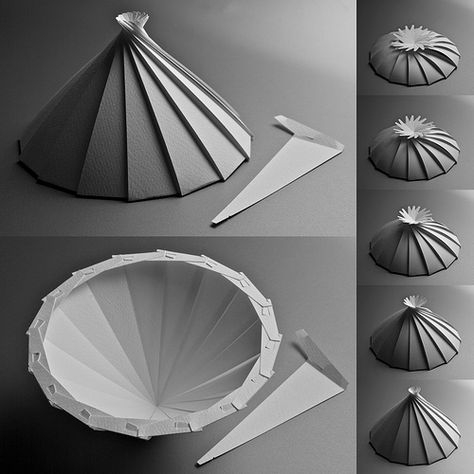 Cone Transform, by Yoshinobu Miyamoto on Flicker Paper Engineering Design, Origami Kutu, Folding Architecture, Origami Architecture, Paper Structure, Origami Lamp, Origami Ball, Paper Architecture, Origami Fashion