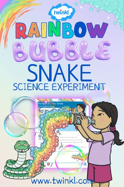 Twinkl's fantastic Rainbow Bubble Snakes Science Experiment for Kids is a fun, educational activity you can do with your children! Snake Science, Snakes For Kids, Bubble Snake, Science Experiment For Kids, Rainbow Snake, Stem Elementary, Experiment For Kids, Steam Education, Rainbow Bubbles